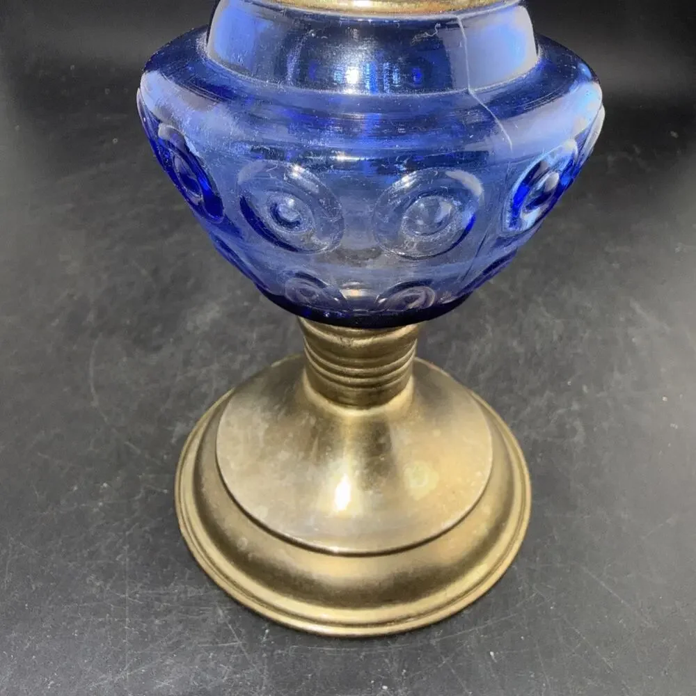 Vintage Hong Kong Cobalt Blue Glass Mini Oil Lamp Kerosene Lamp Brass Base